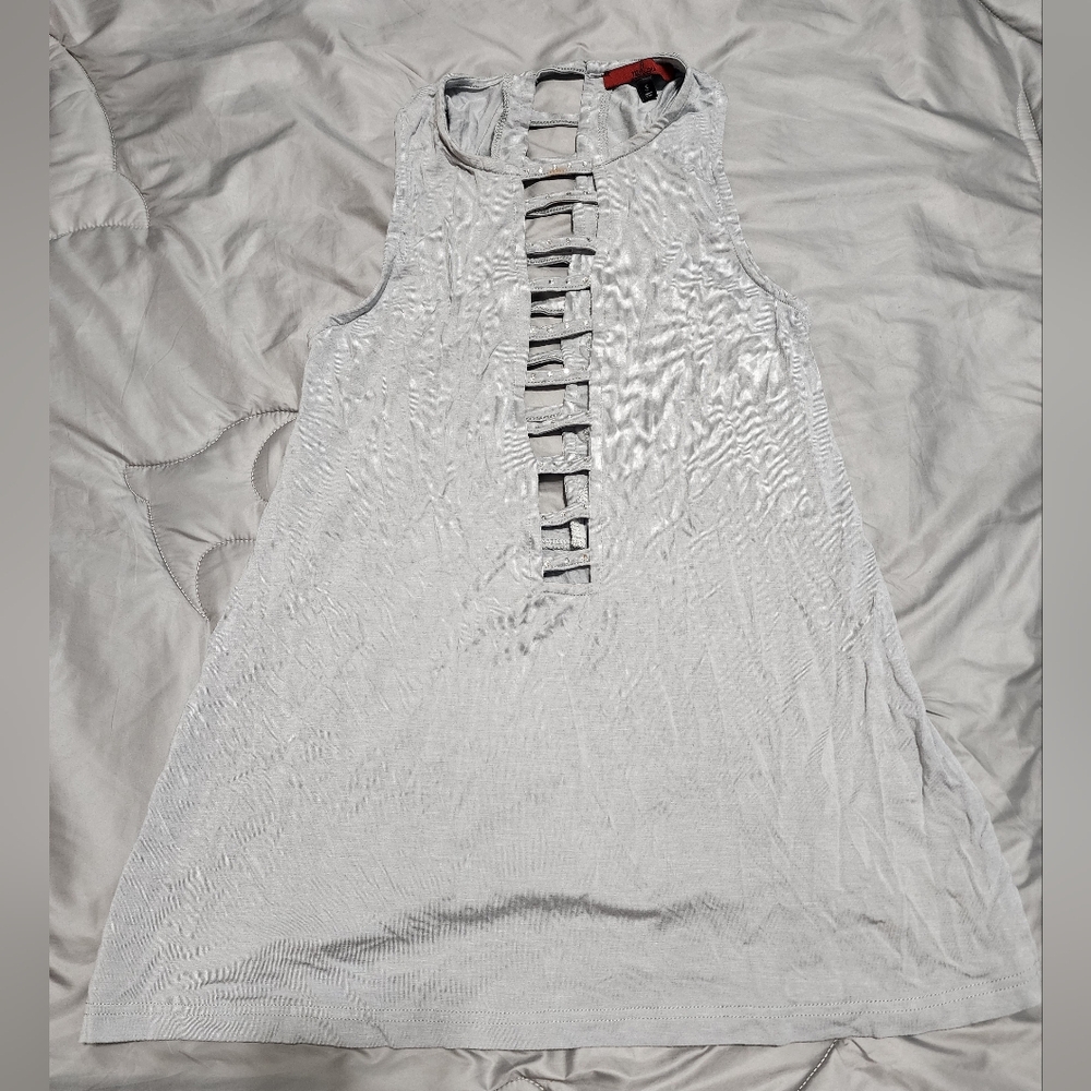 BKE Red brand gray ladder front & back tank with rhinestones. EUC. Women's small